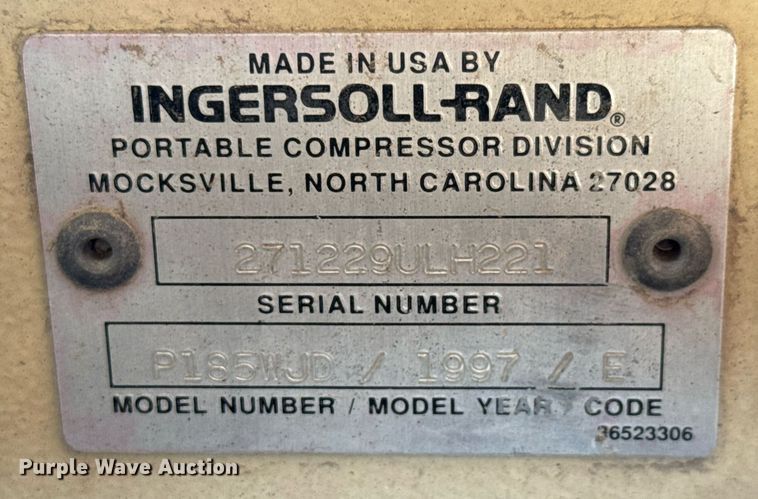 image for item MS9973 1997 Ingersoll Rand P185WJD air compressor