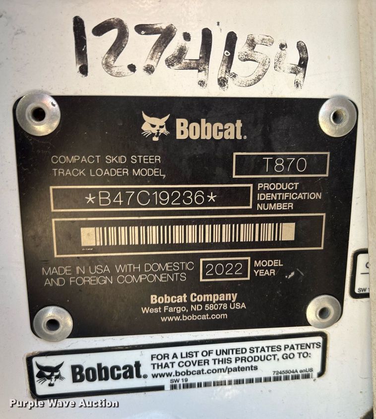 image for item ND9766 2022 Bobcat T870 tracked skid steer loader