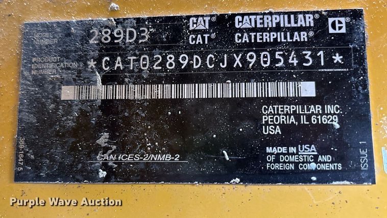 image for item OB9684 2021 Caterpillar  289D3 tracked skid steer loader