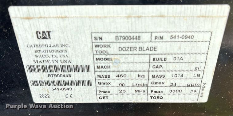 image for item OB9696 2022 Caterpillar Build 01A skid steer dozer blade