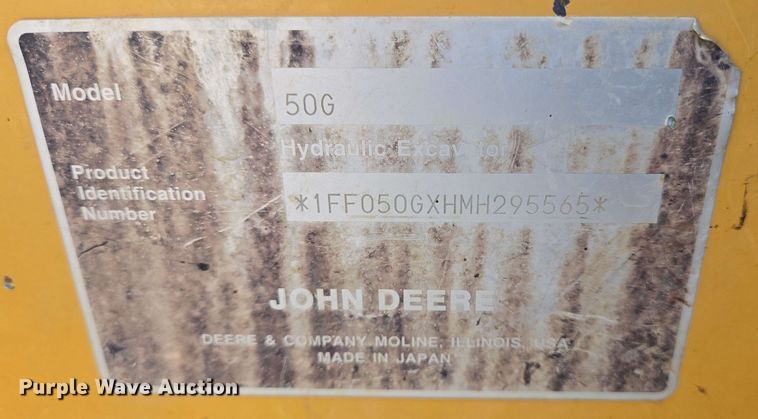 image for item YA0535 2022 John Deere 50G mini excavator