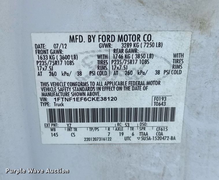 image for item DH9952 2012 Ford F150 pickup truck