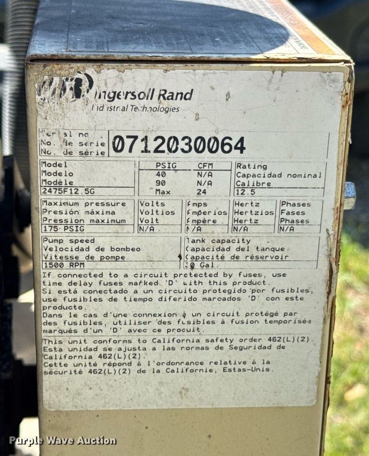 image for item DO0885 Ingersoll Rand 2475F12.5G air compressor