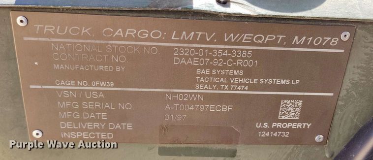 image for item DP4924 1997 Bae Systems M1078 brush fire truck