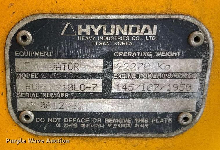 image for item DS4285 2005 Hyundia 210LC-7 excavator