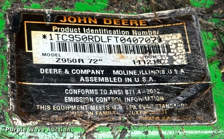 image for item DU9008 2015 John Deere Z950R ZTR lawn mower