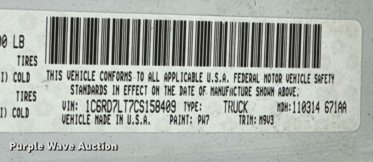 image for item DU9026 2012 Dodge Ram 1500 SLT Crew Cab pickup truck
