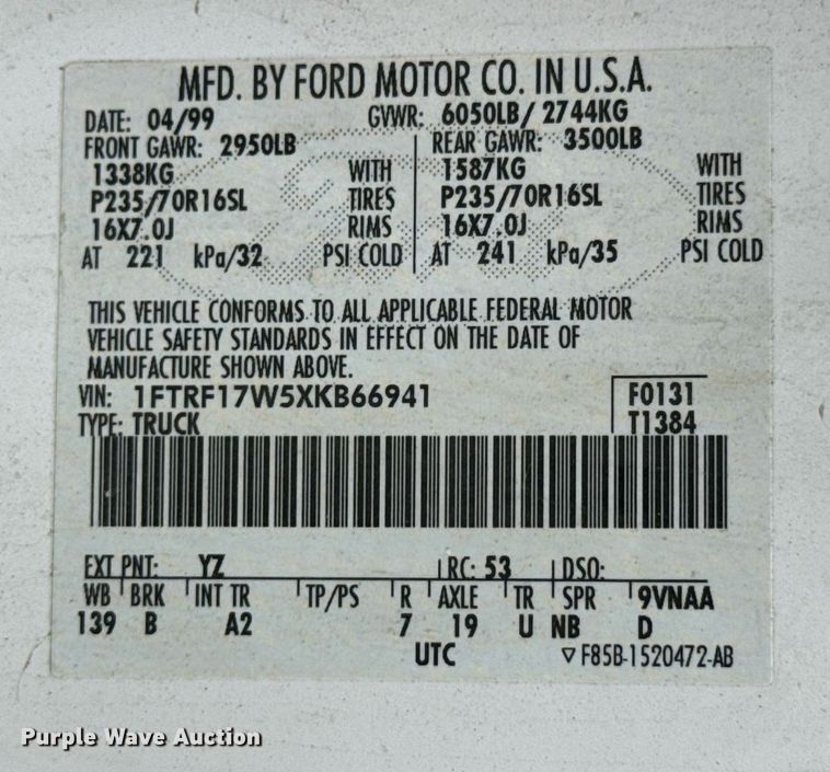 image for item DU9028 1999 Ford F150 pickup truck