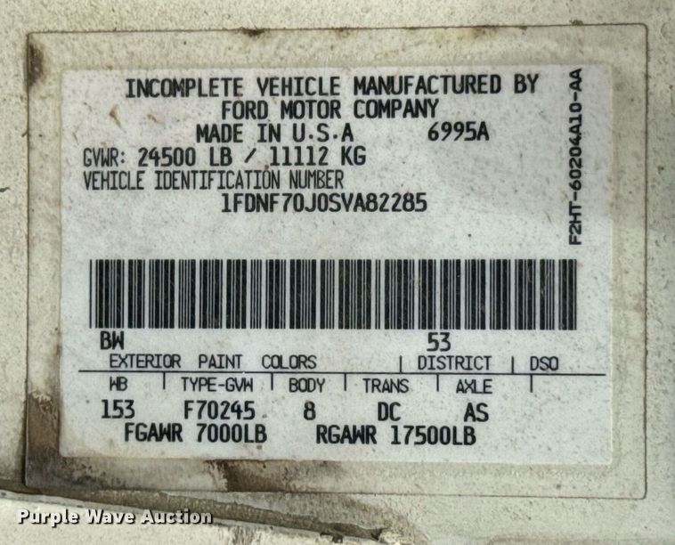 image for item DU9033 1995 Ford F700 dump truck