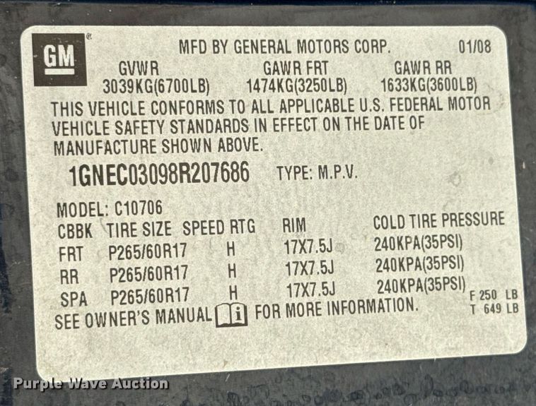 image for item DU9034 2008 Chevrolet Tahoe Police SUV