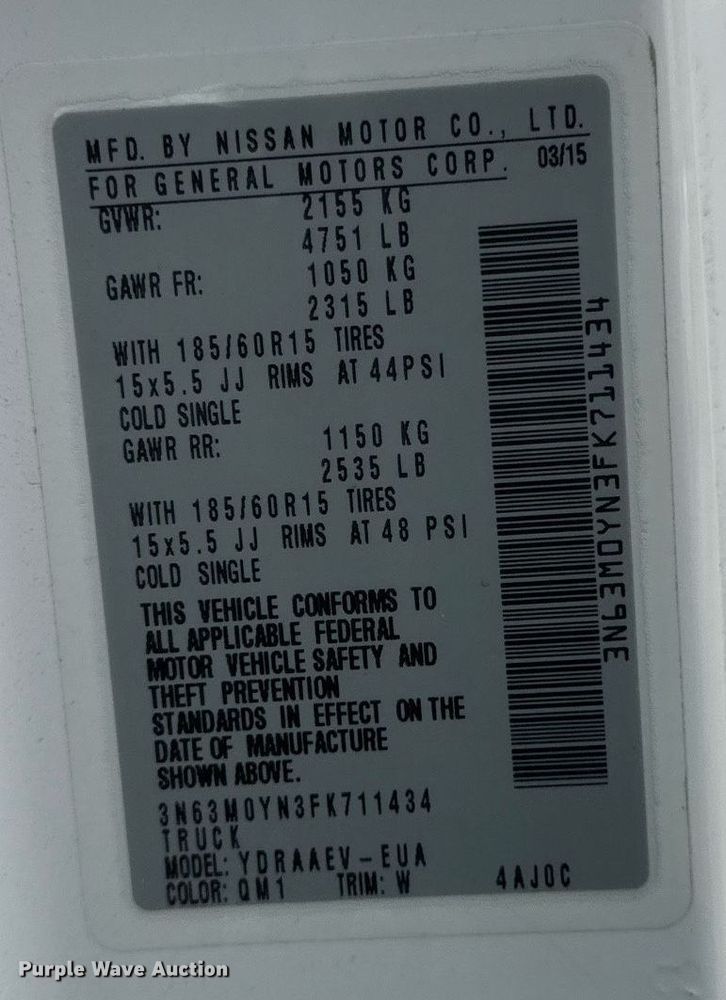 image for item DV2581 2015 Chevrolet City Express LS van