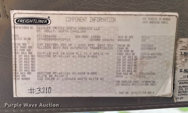 image for item DV2599 2013 Freightliner 108SD dump truck