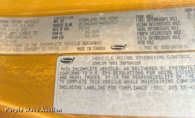 image for item EB2519 2004 Sterling LT9500 dump truck