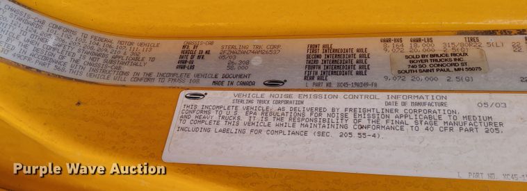 image for item EB2519 2004 Sterling LT9500 dump truck