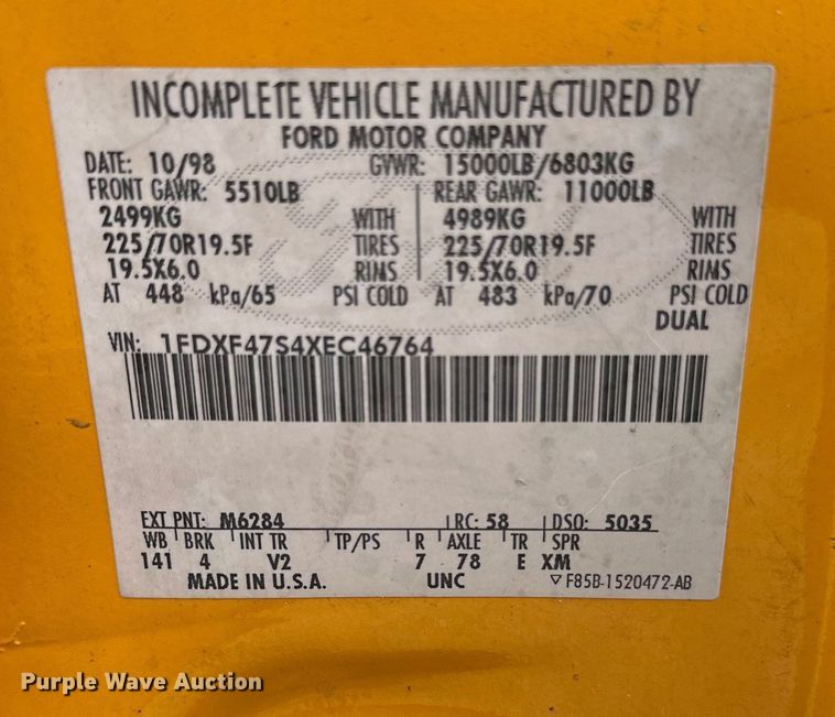 image for item EB2523 1999 Ford F450 Super Duty XL dump truck