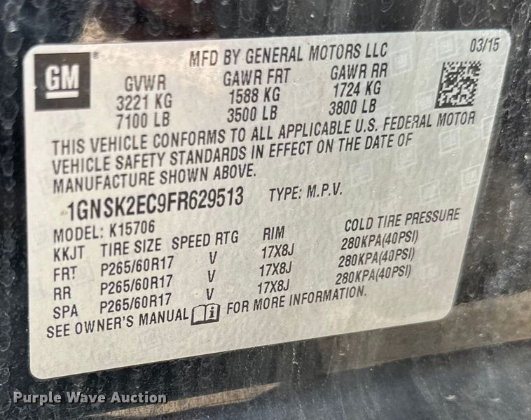 image for item EB2528 2015 Chevrolet Tahoe Police SUV