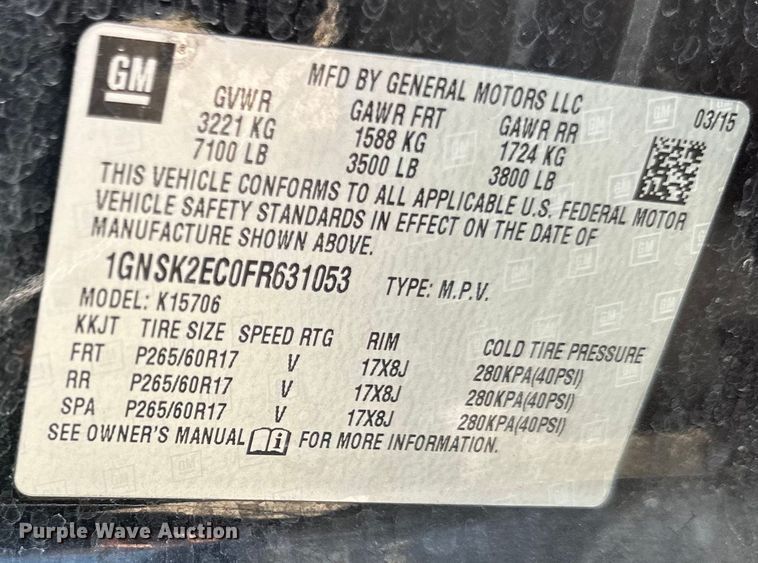 image for item EB2530 2015 Chevrolet Tahoe Police SUV