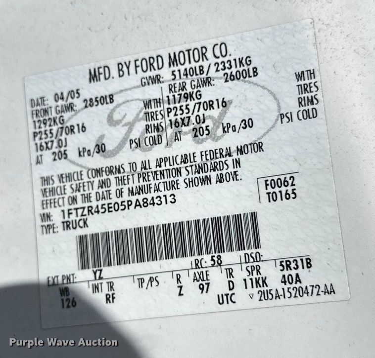 image for item EB2532 2005 Ford Ranger XLT SuperCab pickup truck