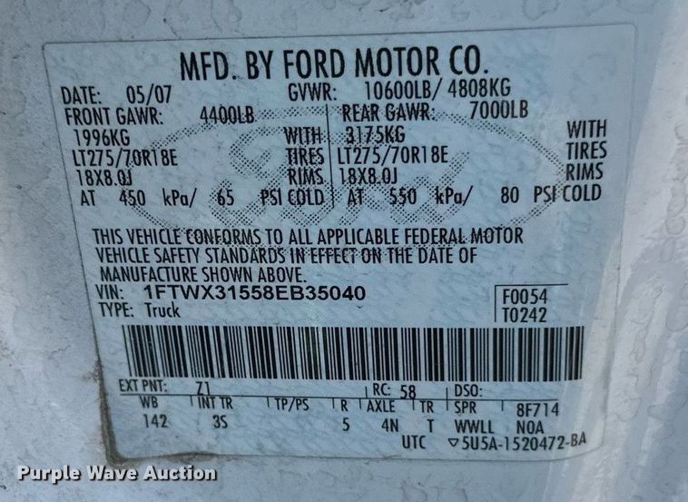 image for item EB2535 2008 Ford F350 Super Duty XLT SuperCab pickup truck