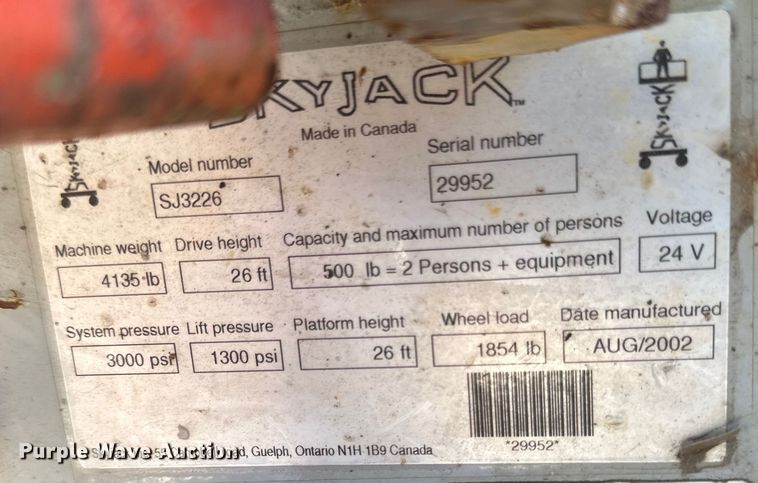 image for item EB2548 2002 Sky Jack SJIII 3226 scissor lift
