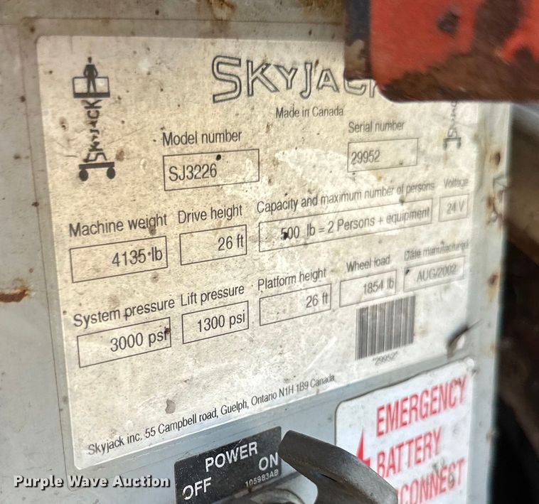 image for item EB2548 2002 Sky Jack SJIII 3226 scissor lift