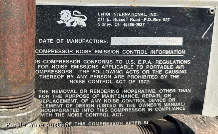 image for item EB2550 1996 LeRoi 0185DJ-E air compressor