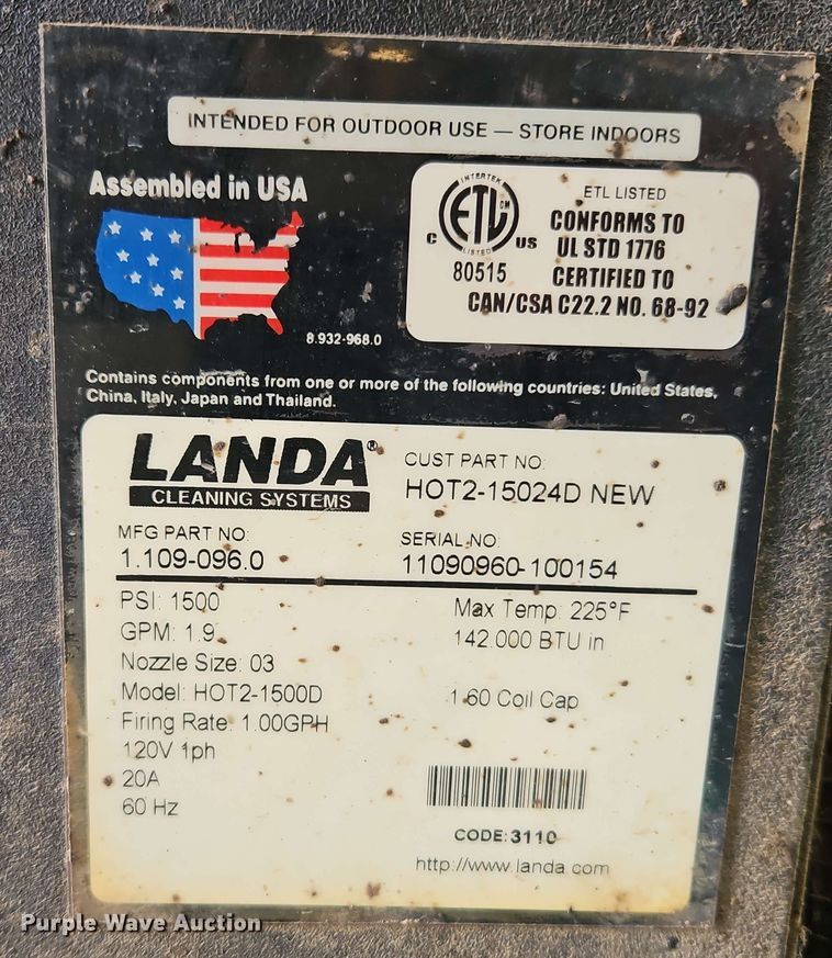 image for item EB8028 Landa HOT2-1500D hot pressure washer