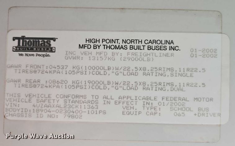 image for item EB8036 2003 Freightliner 65PA school bus