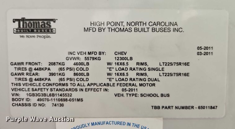 image for item EB8037 2011 Chevrolet Express school bus