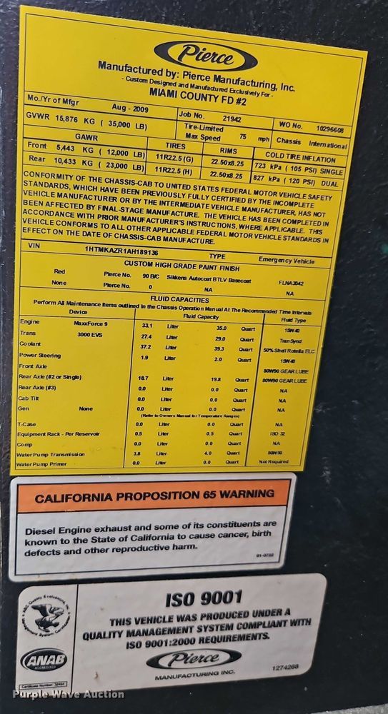 image for item EB8061 2010 International MA035 pumper fire truck