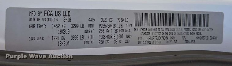 image for item ED1978 2018 Dodge Durango SSV SUV