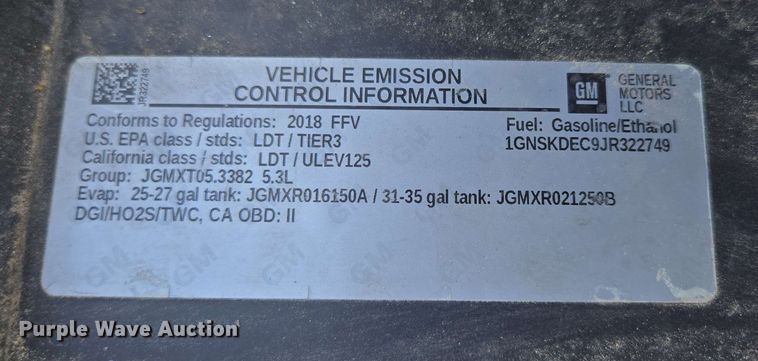 image for item ED1982 2018 Chevrolet Tahoe Police SUV