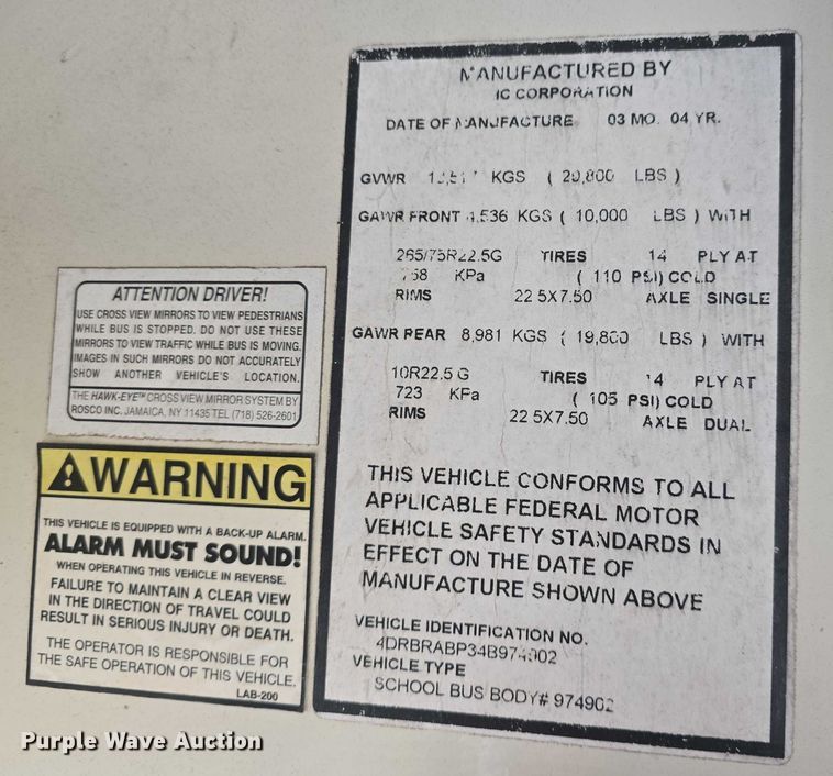 image for item EF3500 2005 International 3000 school bus