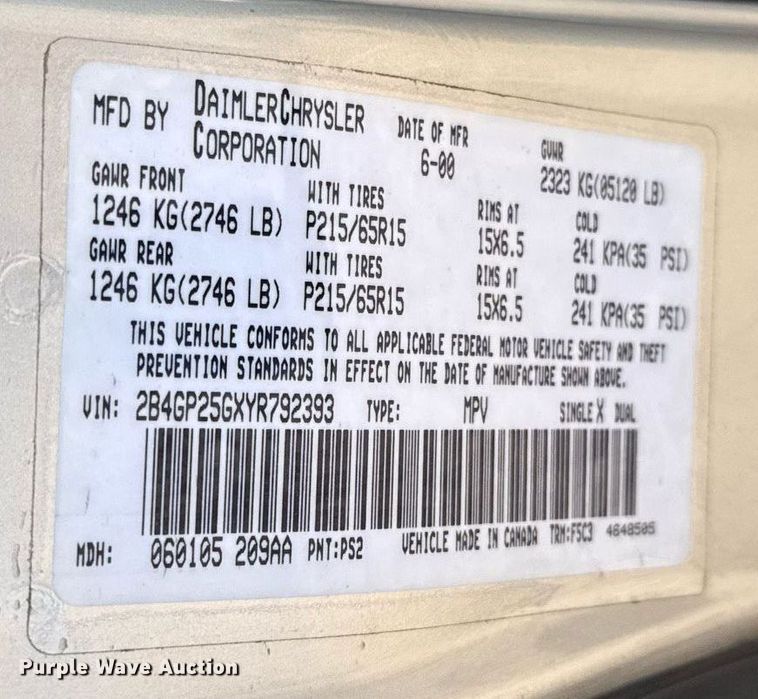 image for item EG6448 2000 Dodge Caravan van