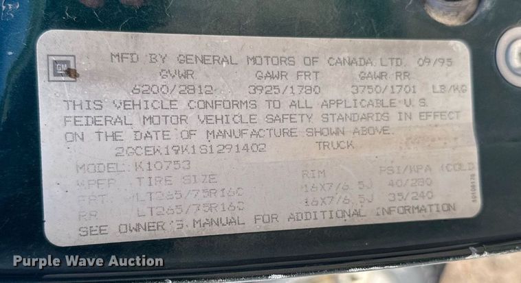 image for item EG6449 1995 Chevrolet K1500 Silverado Ext. Cab pickup truck