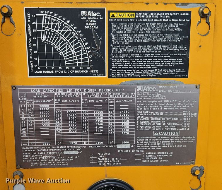 image for item EJ0023 2001 Freightliner FL70 digger derrick truck