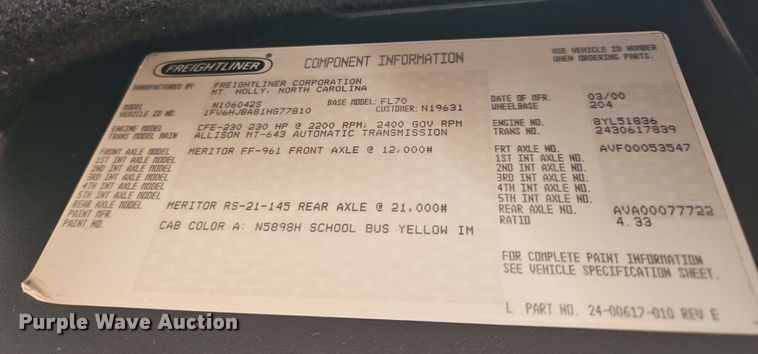 image for item EJ0023 2001 Freightliner FL70 digger derrick truck