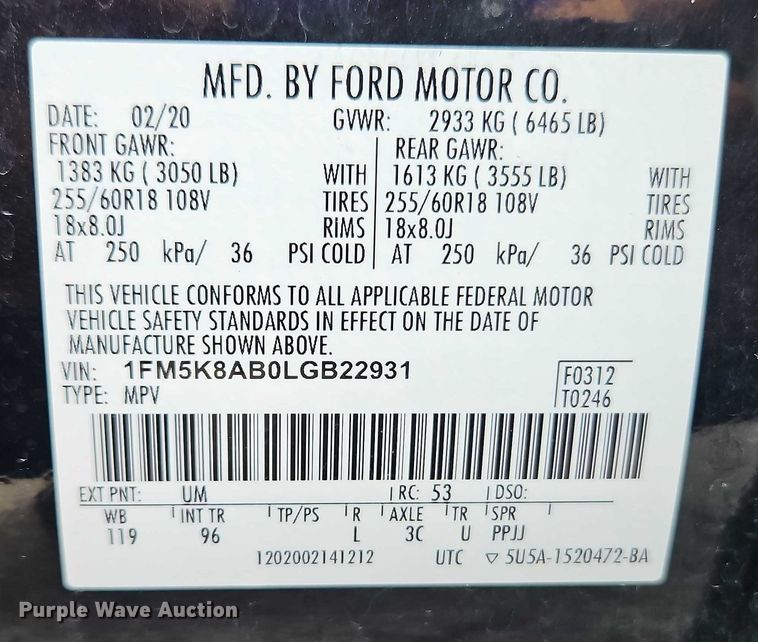 image for item EJ0036 2020 Ford Explorer Police Interceptor SUV