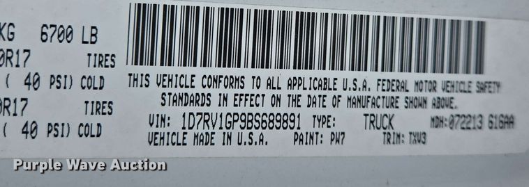 image for item EJ7554 2011 Dodge Ram 1500 Quad Cab pickup truck