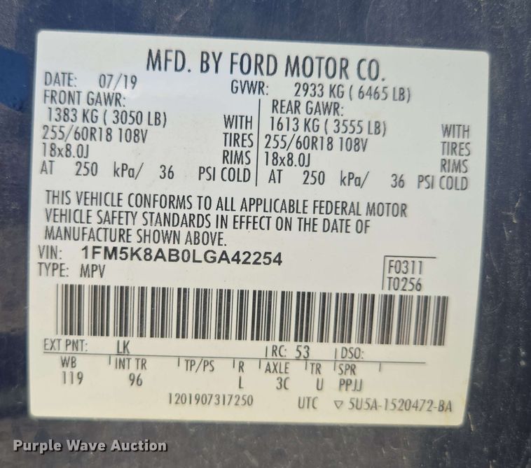 image for item EM7259 2020 Ford Explorer Police interceptor SUV