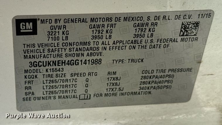 image for item EN4551 2016 Chevrolet Silverado 1500 Crew Cab pickup truck