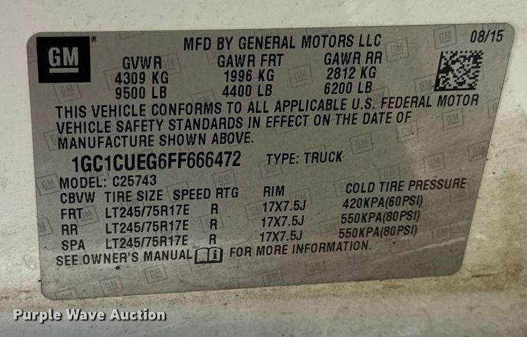 image for item EN4553 2015 Chevrolet Silverado 2500HD Crew Cab pickup truck