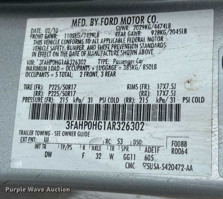 image for item EQ1411 2010 Ford Fusion 
