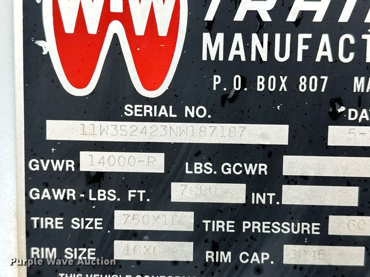 image for item EQ4721 1992 W-W livestock trailer