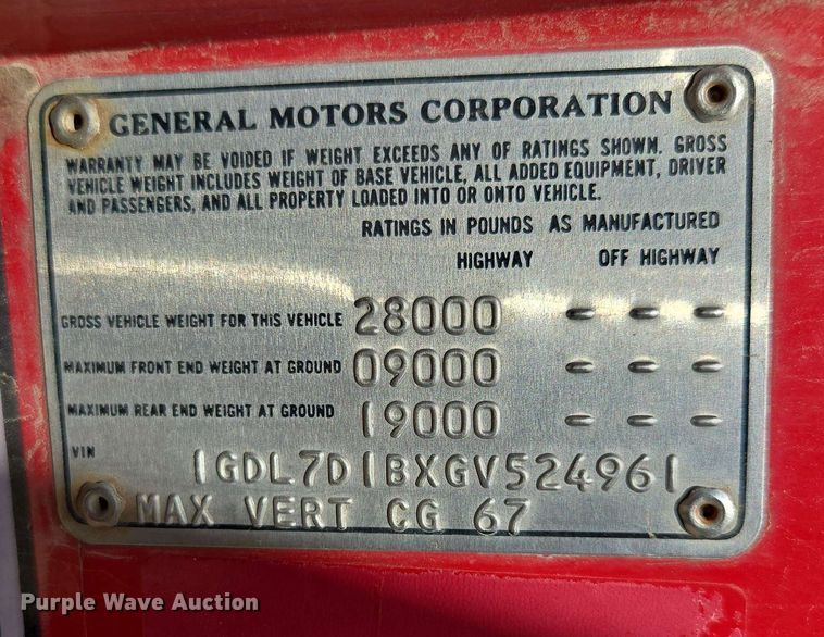 image for item DE2180 1986 GMC 7000 grain truck