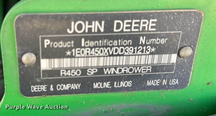 image for item DF8502 2013 John Deere R450 swather / windrower