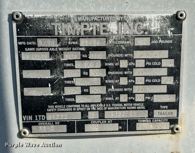 image for item DV4037 1999 Timpte Super Hopper grain trailer