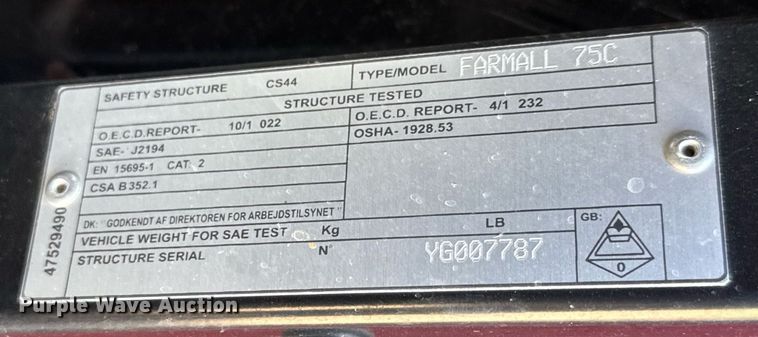 image for item DX8987 2016 Case Farmall 75C MFWD tractor