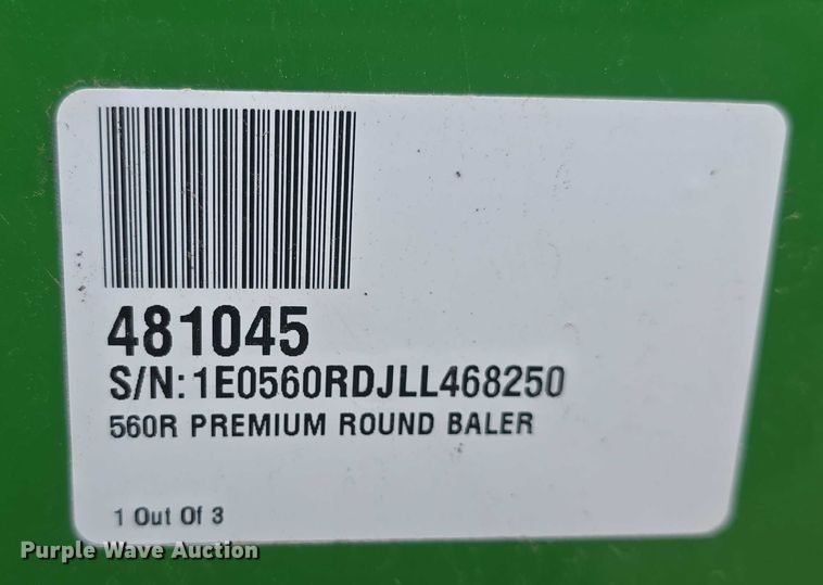 image for item EF3517 2020 John Deere 560R Premium round baler