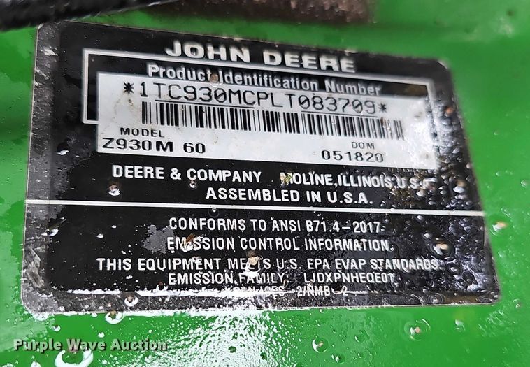 image for item EH8983 2020 John Deere Z930M ZTR lawn mower